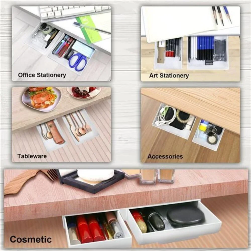 Under Desk Storage Drawer Organizer Slide Out Hidden Adhesive Desktop Table Tray